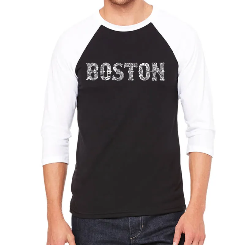 BOSTON NEIGHBORHOODS - Men's Raglan Baseball Word Art T-Shirt sold by LA Pop Art