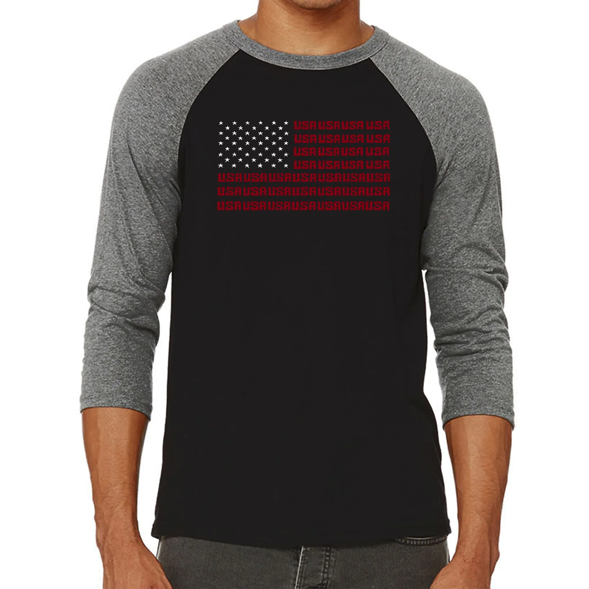 USA Flag - Men's Raglan Baseball Word Art T-Shirt sold by LA Pop Art product image thumbnail 4