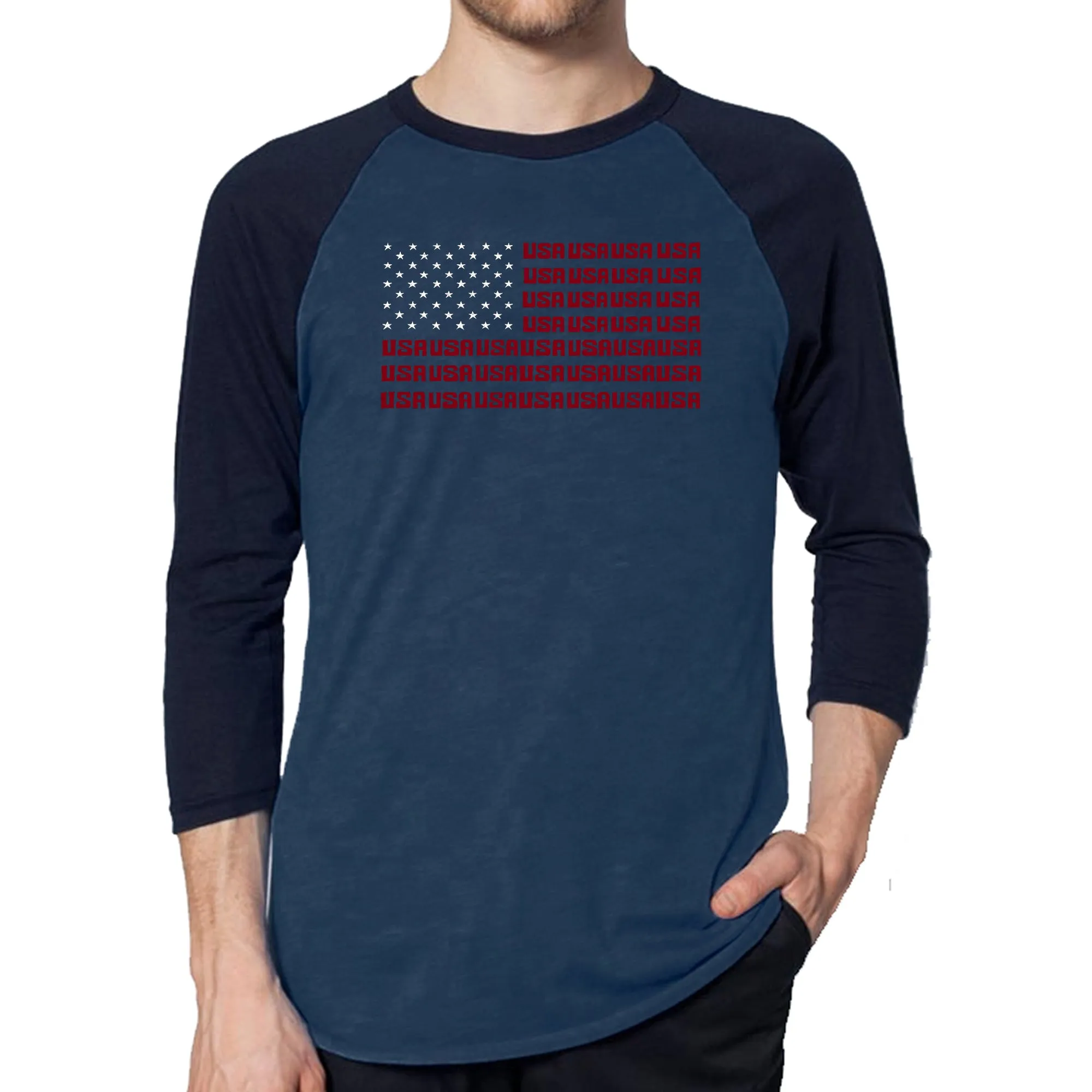 USA Flag - Men's Raglan Baseball Word Art T-Shirt sold by LA Pop Art product image thumbnail 3