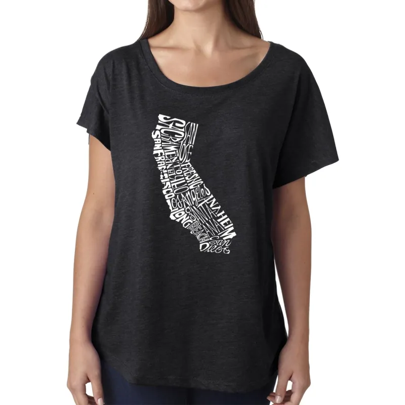 LA Pop Art Women's Dolman Word Art Shirt - California State sold by LA Pop Art