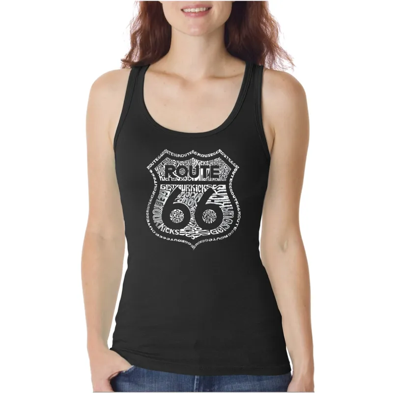 Get Your Kicks on Route 66  - Women's Word Art Tank Top sold by LA Pop Art