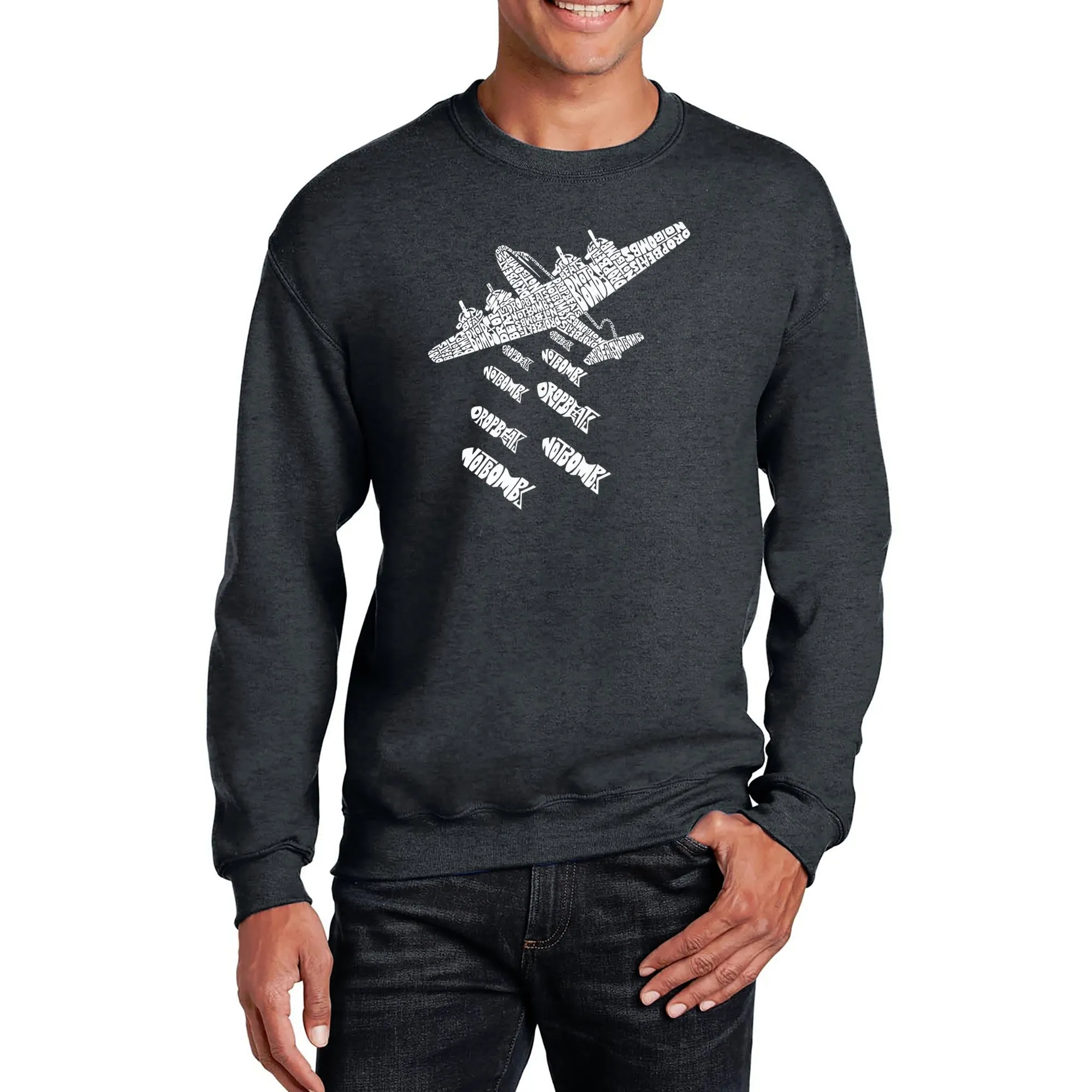 DROP BEATS NOT BOMBS - Men's Word Art Crewneck Sweatshirt sold by LA Pop Art product image thumbnail 3