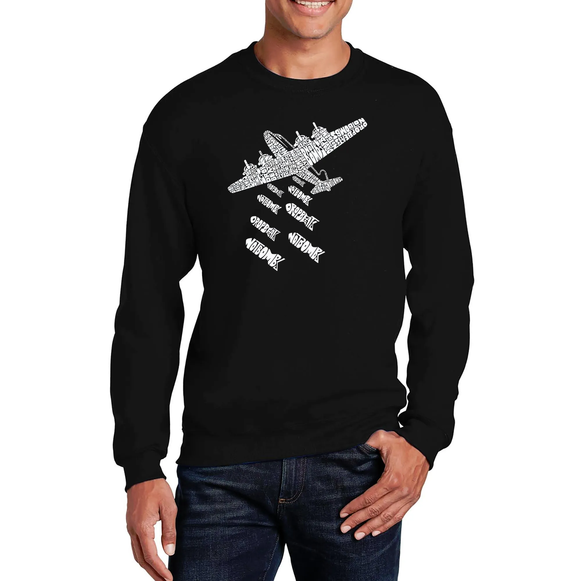 DROP BEATS NOT BOMBS - Men's Word Art Crewneck Sweatshirt sold by LA Pop Art