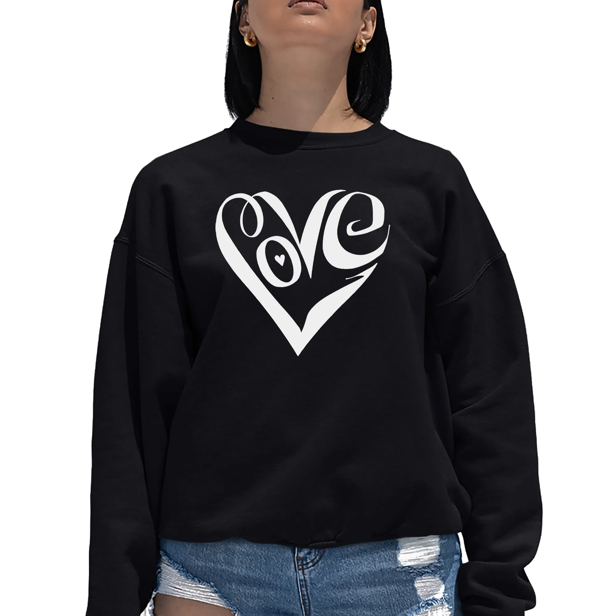 Script Love Heart - Women's Word Art Crewneck Sweatshirt sold by LA Pop Art