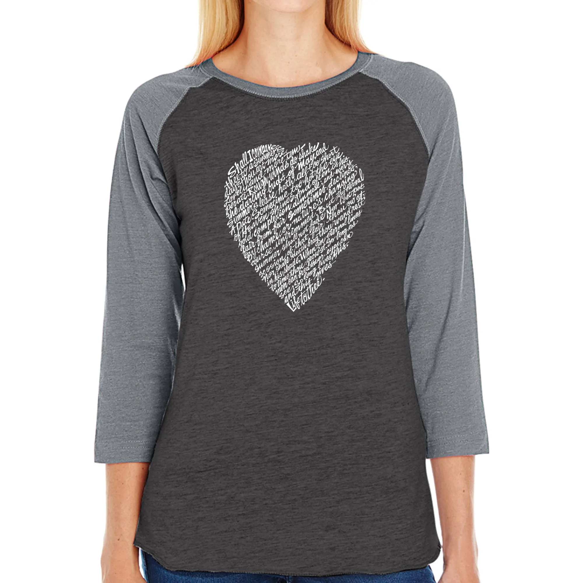 WILLIAM SHAKESPEARE'S SONNET 18 - Women's Raglan Baseball Word Art T-Shirt sold by LA Pop Art product image thumbnail 3