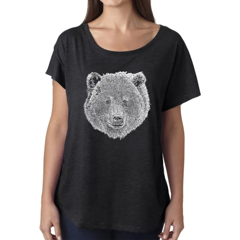 LA Pop Art Women's Loose Fit Dolman Cut Word Art Shirt - Bear Face sold by LA Pop Art