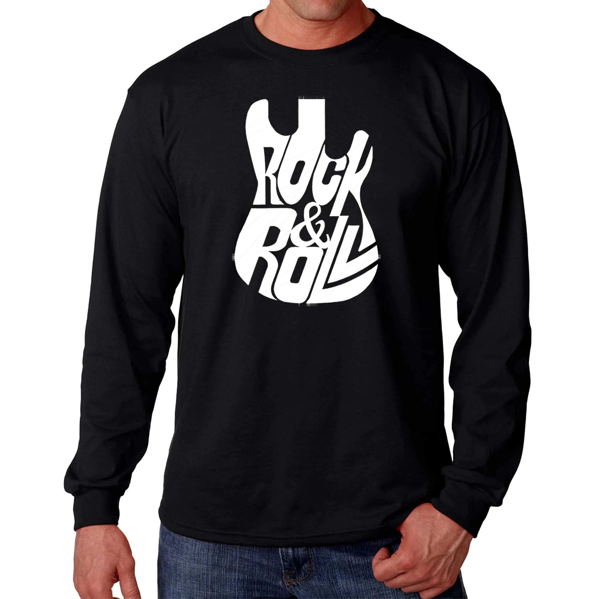 Rock And Roll Guitar - Men's Word Art Long Sleeve T-Shirt sold by LA Pop Art