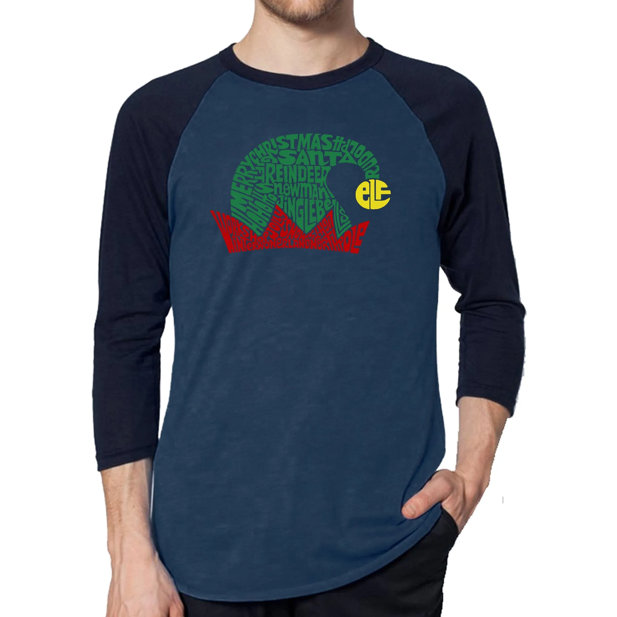 Christmas Elf Hat - Men's Raglan Baseball Word Art T-Shirt sold by LA Pop Art product image thumbnail 3