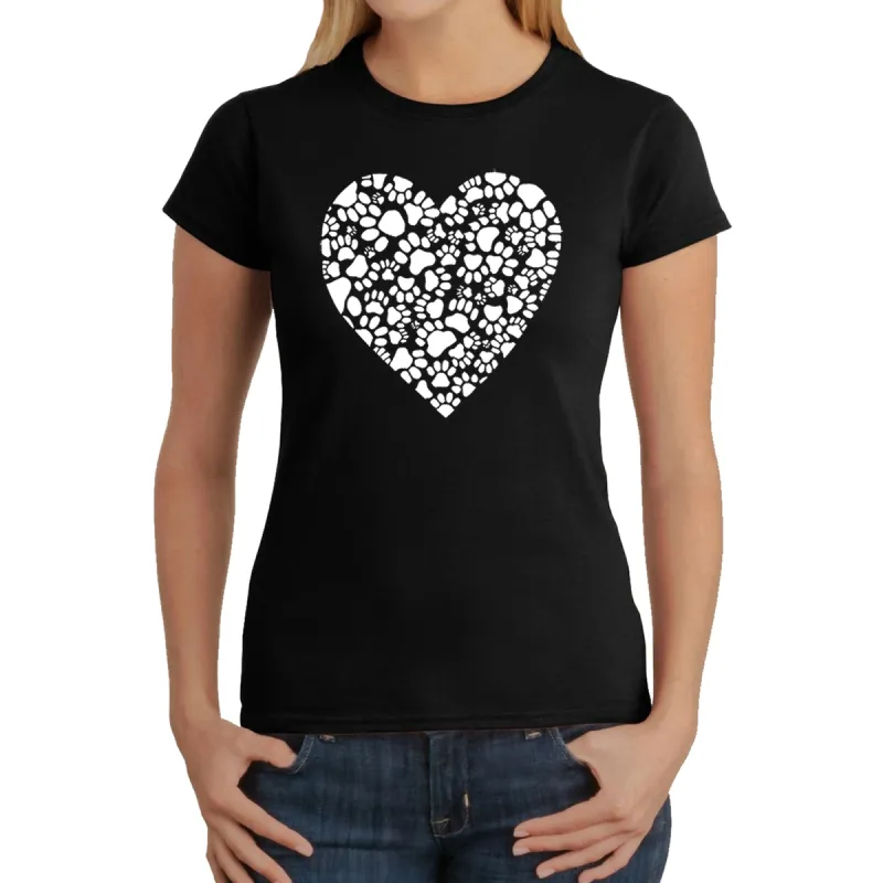 Paw Prints Heart  - Women's Word Art T-Shirt sold by LA Pop Art