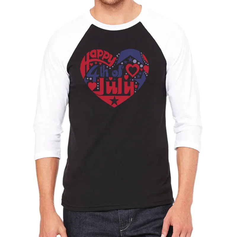 Men's Raglan Baseball Word Art T-shirt - July 4th Heart sold by LA Pop Art