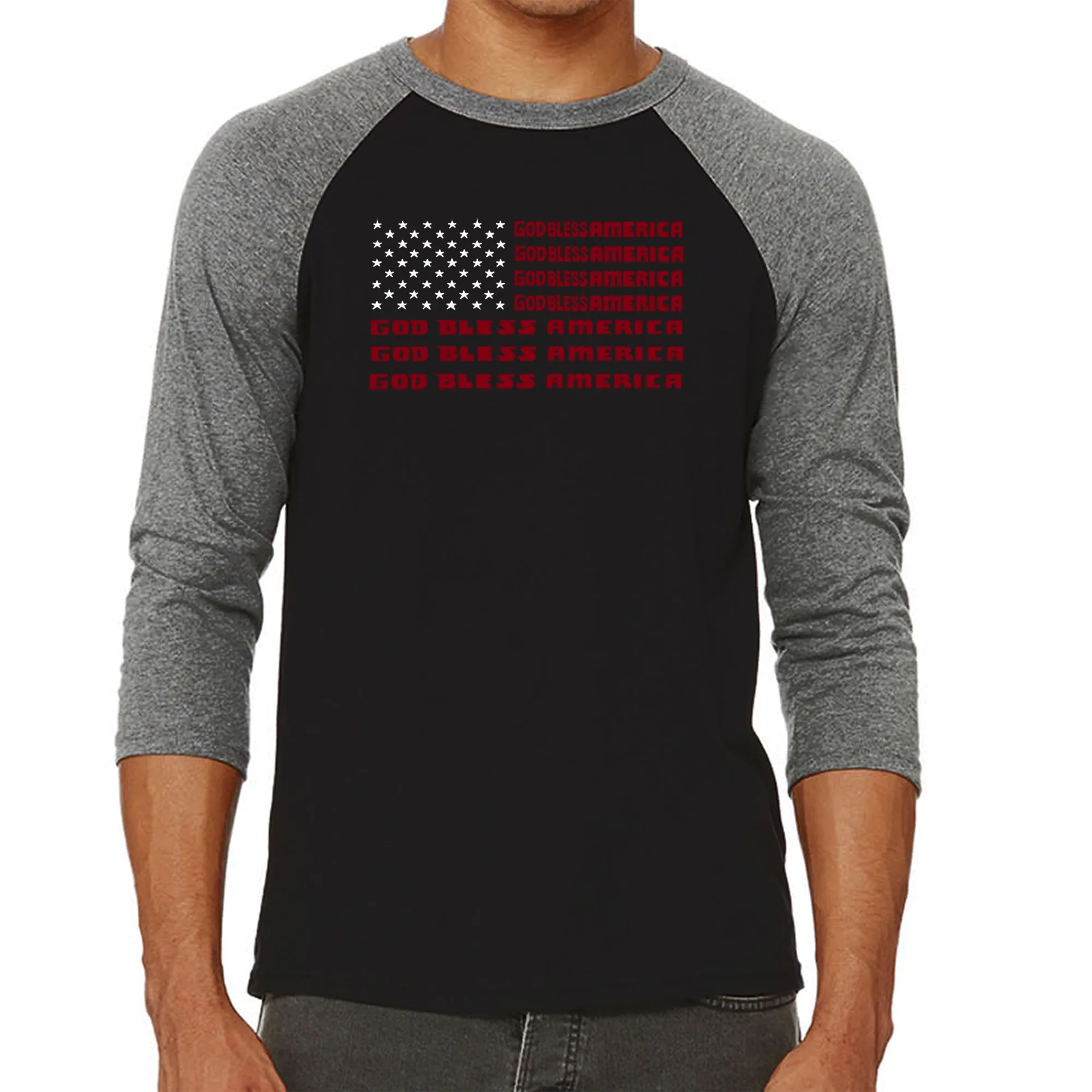 God Bless America - Men's Raglan Baseball Word Art T-Shirt sold by LA Pop Art product image thumbnail 4