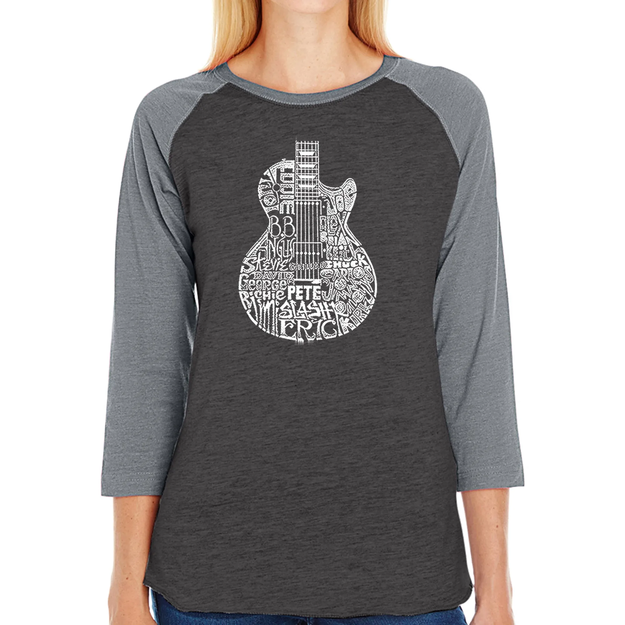 Rock Guitar - Women's Raglan Baseball Word Art T-Shirt sold by LA Pop Art product image thumbnail 4