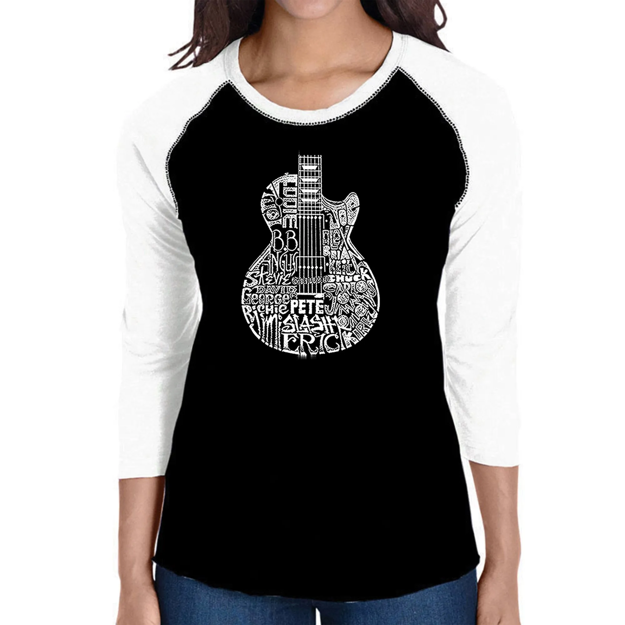Rock Guitar - Women's Raglan Baseball Word Art T-Shirt sold by LA Pop Art