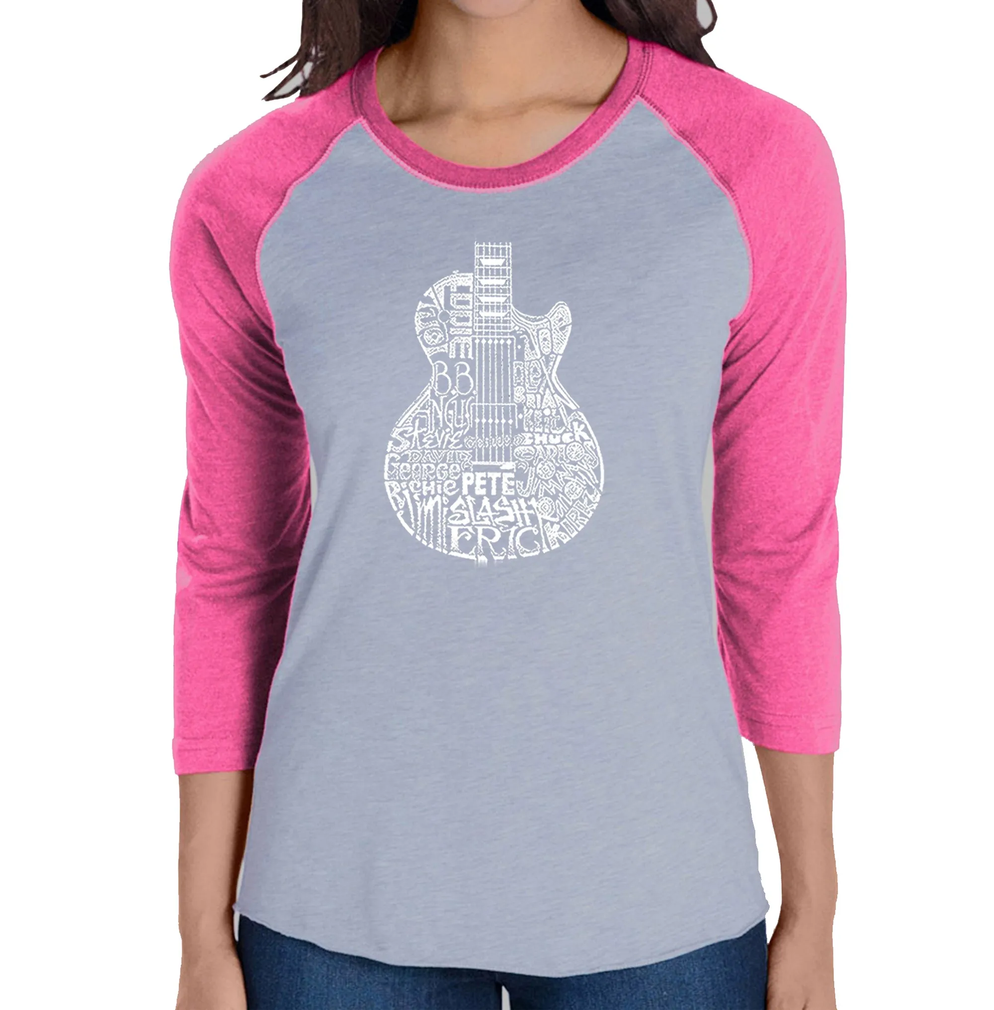 Rock Guitar - Women's Raglan Baseball Word Art T-Shirt sold by LA Pop Art product image thumbnail 3