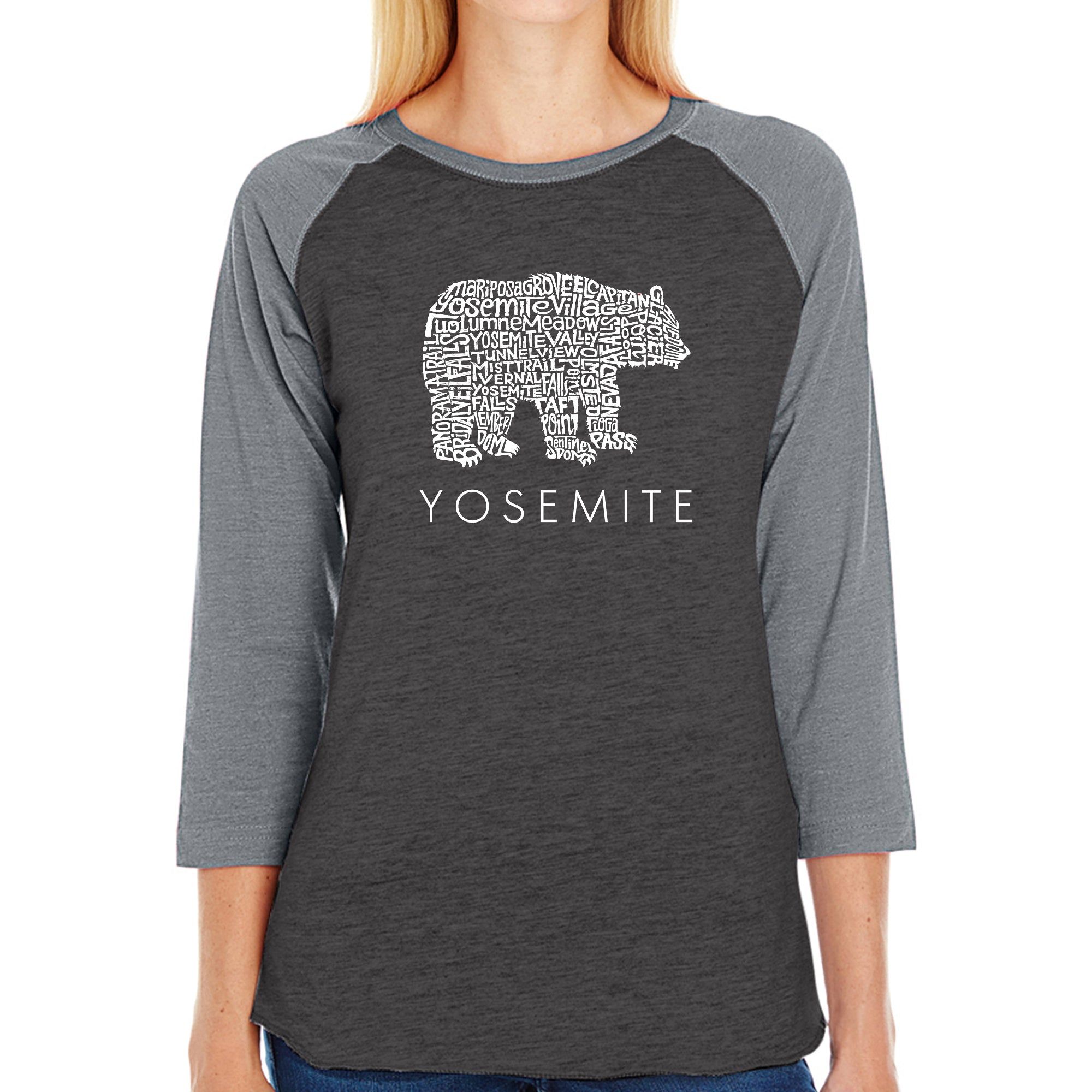 Yosemite Bear - Women's Raglan Baseball Word Art T-Shirt sold by LA Pop Art product image thumbnail 3