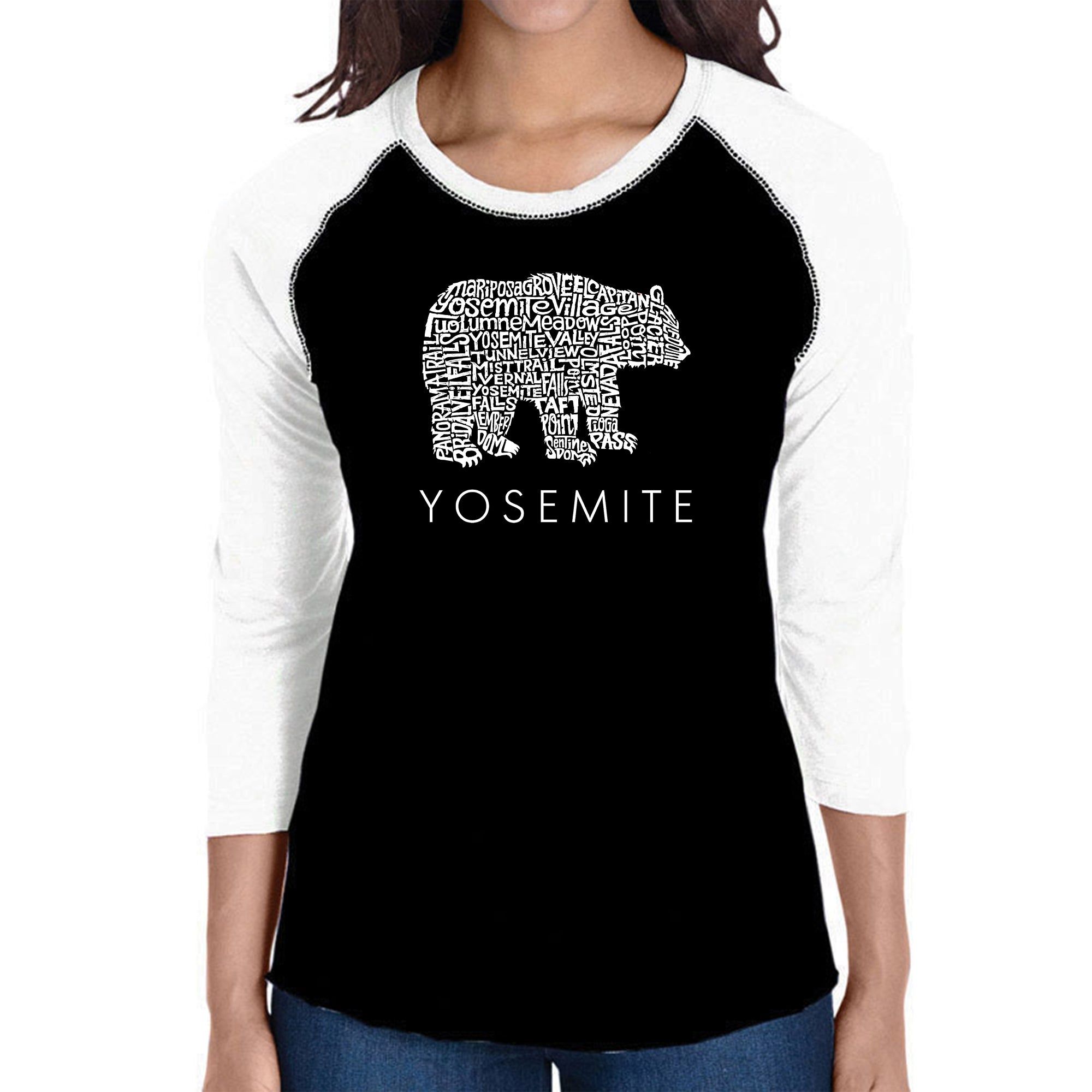 Yosemite Bear - Women's Raglan Baseball Word Art T-Shirt sold by LA Pop Art