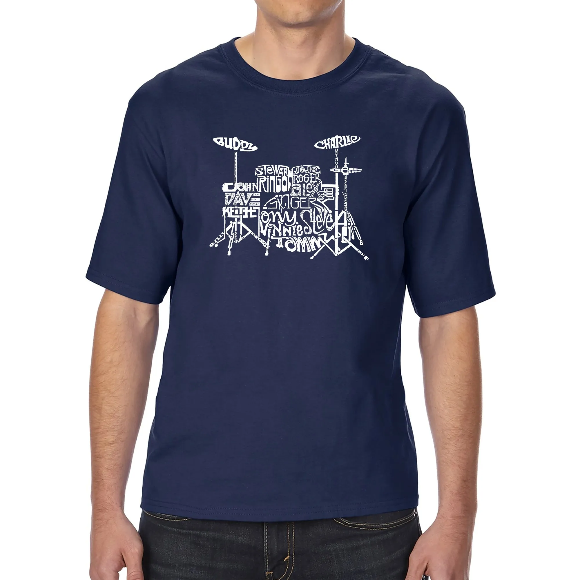 Drums - Men's Tall Word Art T-Shirt sold by LA Pop Art product image thumbnail 3