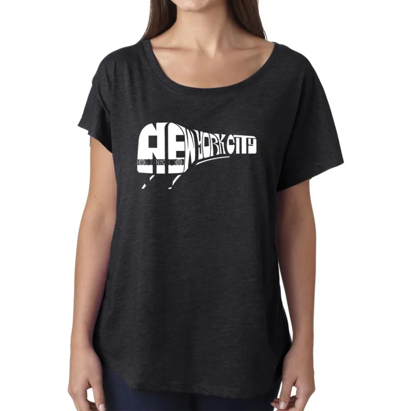 LA Pop Art Women's Dolman Word Art Shirt - NY SUBWAY sold by LA Pop Art
