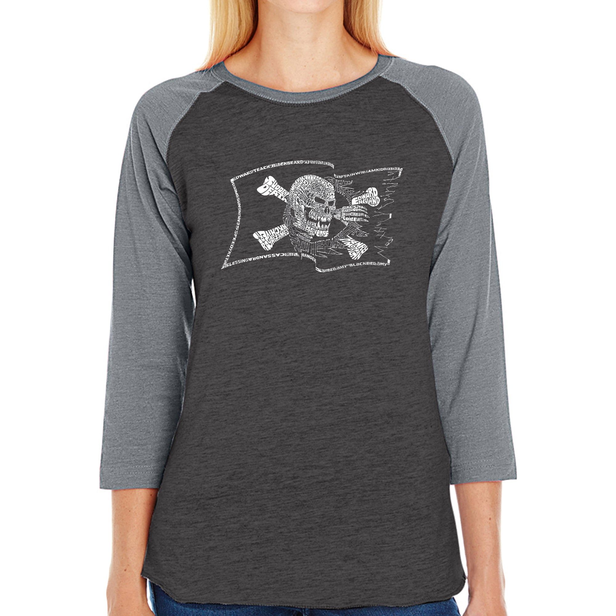 FAMOUS PIRATE CAPTAINS AND SHIPS - Women's Raglan Baseball Word Art T-Shirt sold by LA Pop Art product image thumbnail 3