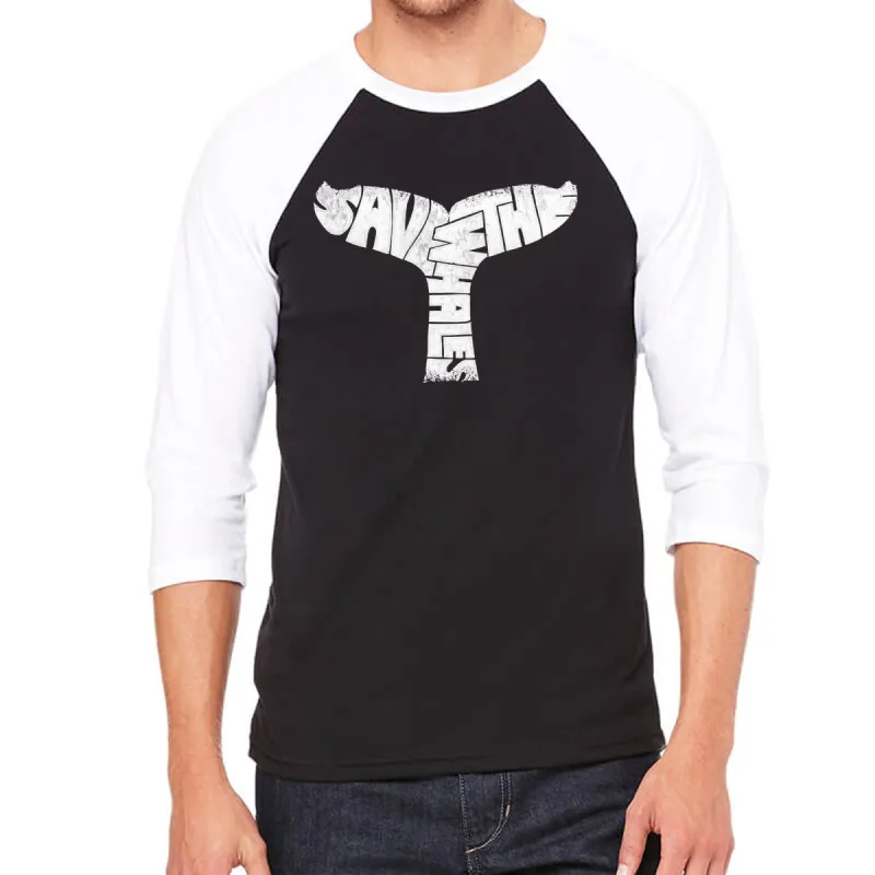 SAVE THE WHALES - Men's Raglan Baseball Word Art T-Shirt sold by LA Pop Art