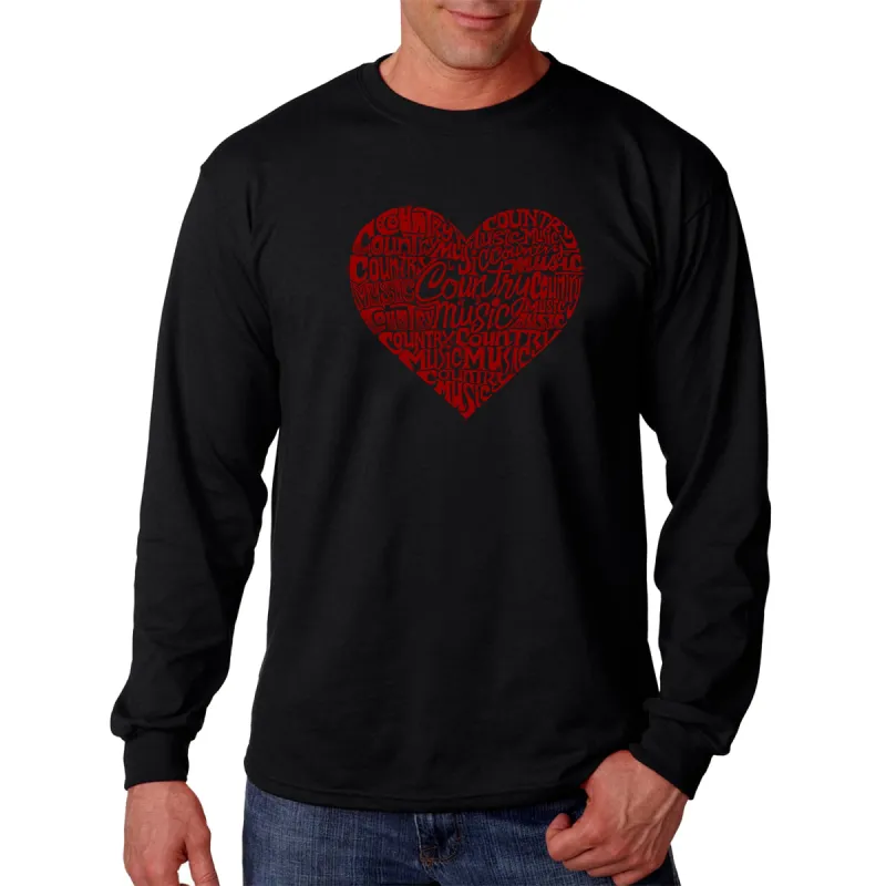 Country Music Heart - Men's Word Art Long Sleeve T-Shirt sold by LA Pop Art