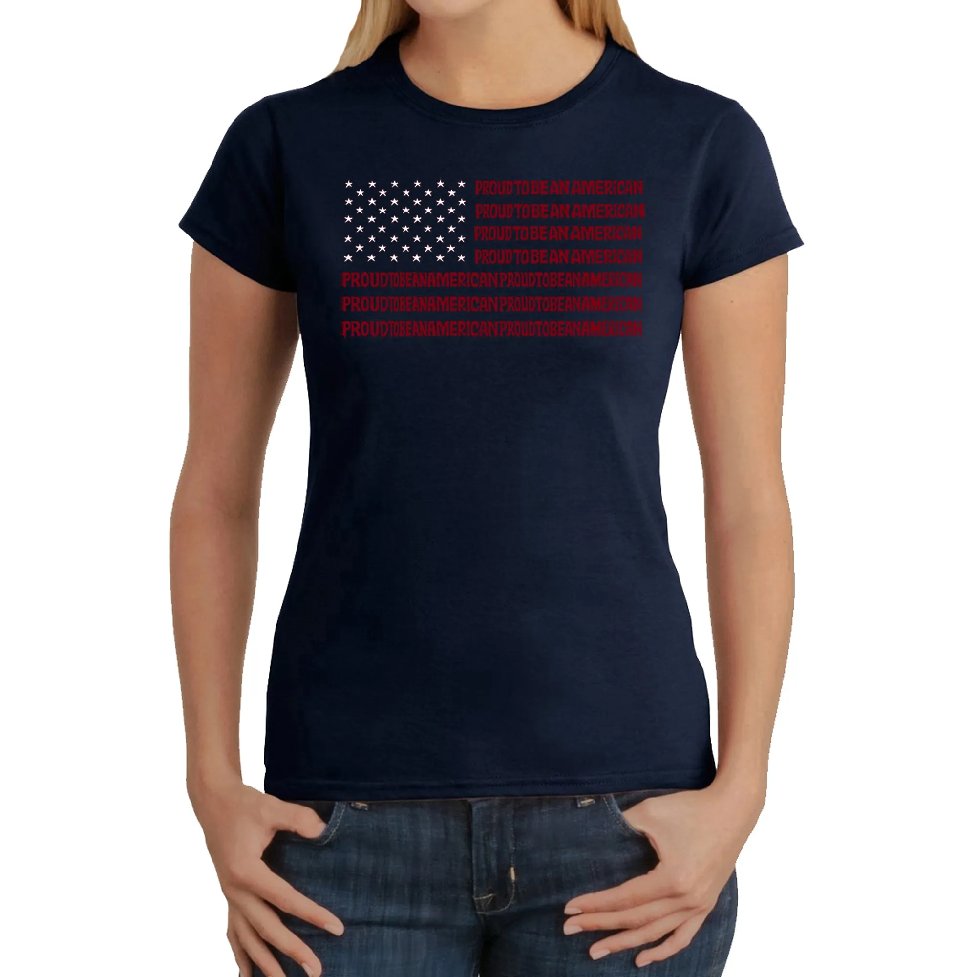 Proud To Be An American - Women's Word Art T-Shirt sold by LA Pop Art product image thumbnail 3