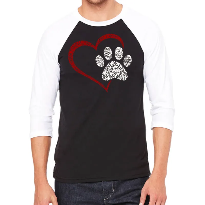 Paw Heart - Men's Raglan Baseball Word Art T-Shirt sold by LA Pop Art