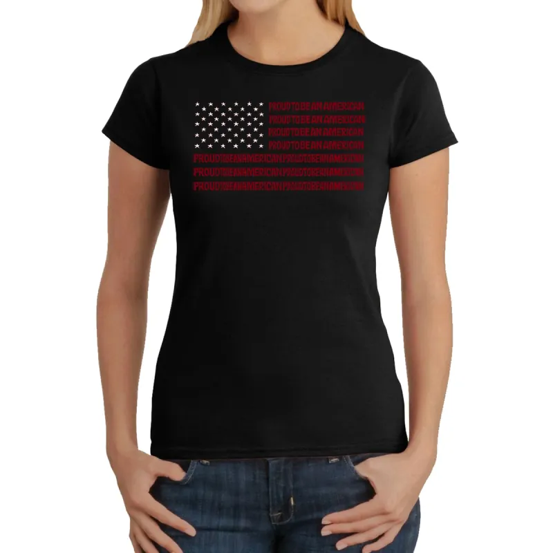 Proud To Be An American - Women's Word Art T-Shirt sold by LA Pop Art