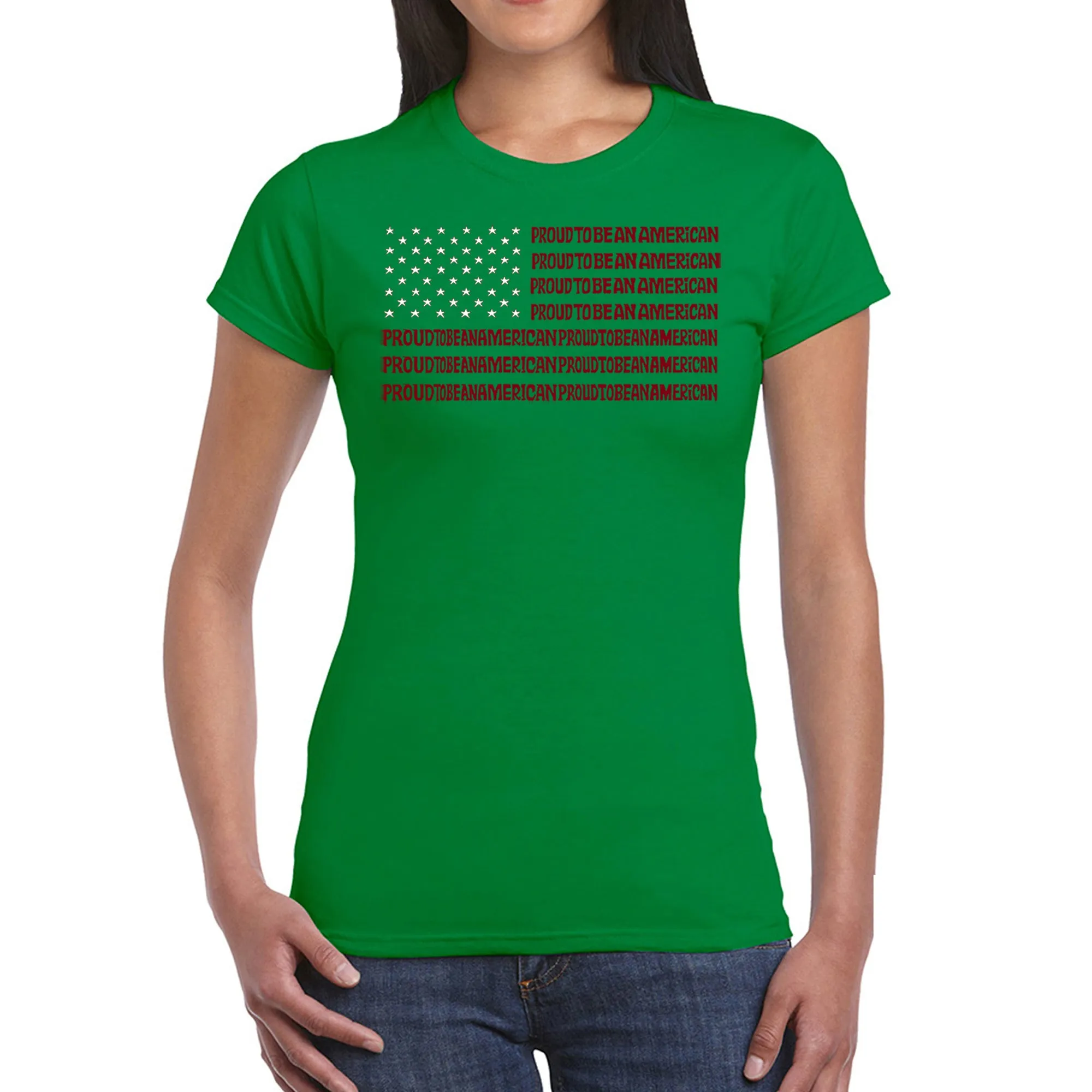 Proud To Be An American - Women's Word Art T-Shirt sold by LA Pop Art product image thumbnail 5