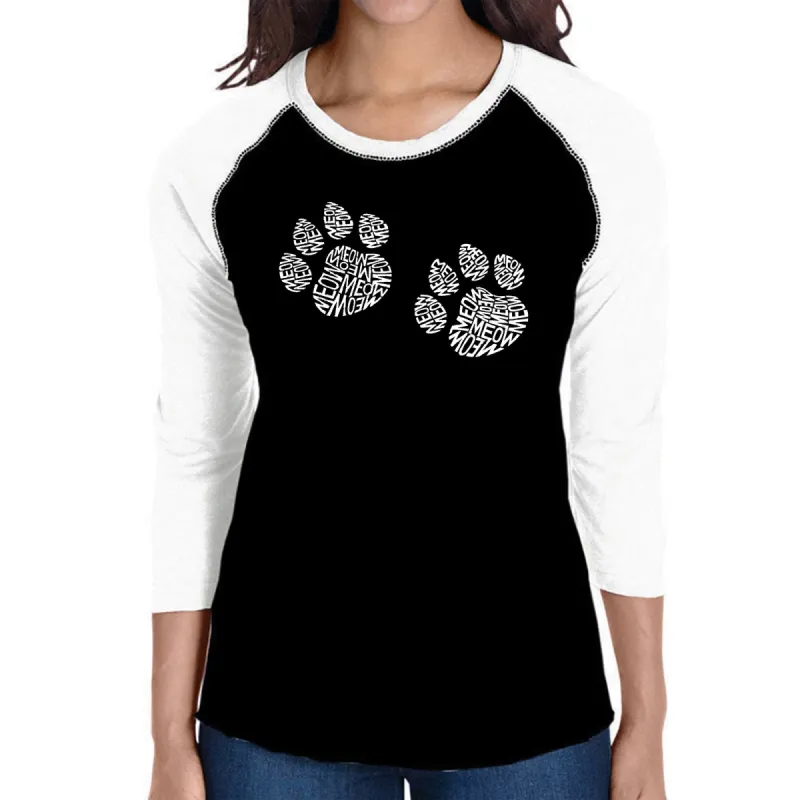 Meow Cat Prints - Women's Raglan Baseball Word Art T-Shirt sold by LA Pop Art