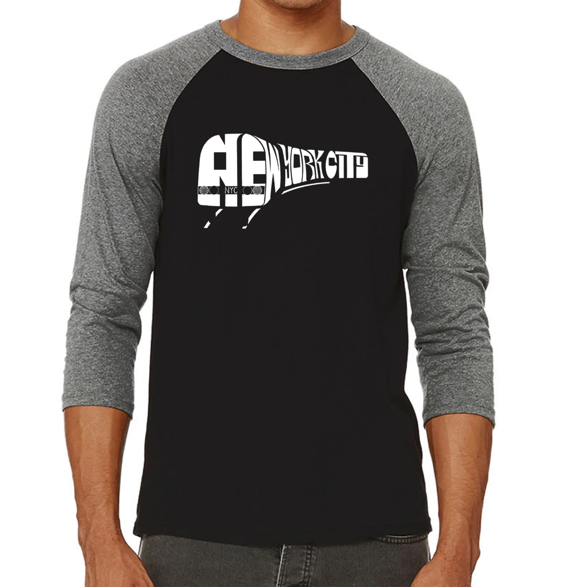 NY SUBWAY - Men's Raglan Baseball Word Art T-Shirt sold by LA Pop Art product image thumbnail 4