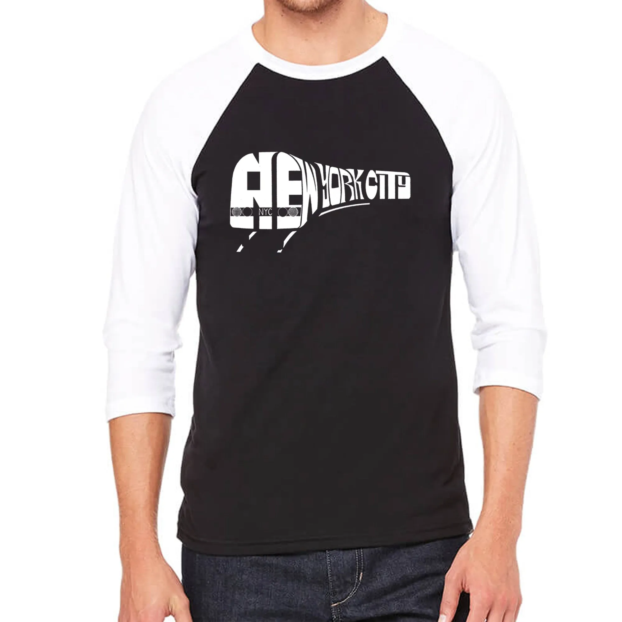 NY SUBWAY - Men's Raglan Baseball Word Art T-Shirt sold by LA Pop Art