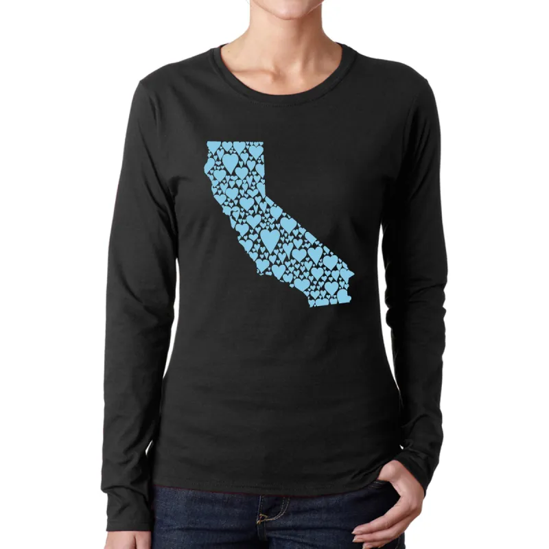 California Hearts  - Women's Word Art Long Sleeve T-Shirt sold by LA Pop Art