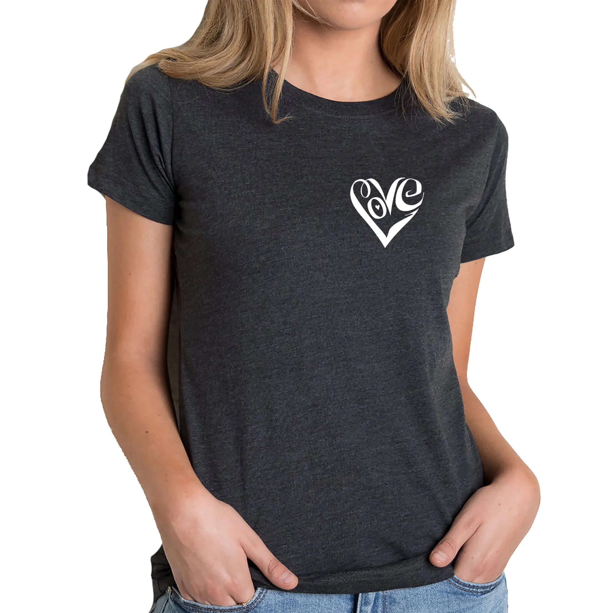 Script Heart - Women's Premium Blend Word Art T-Shirt sold by LA Pop Art