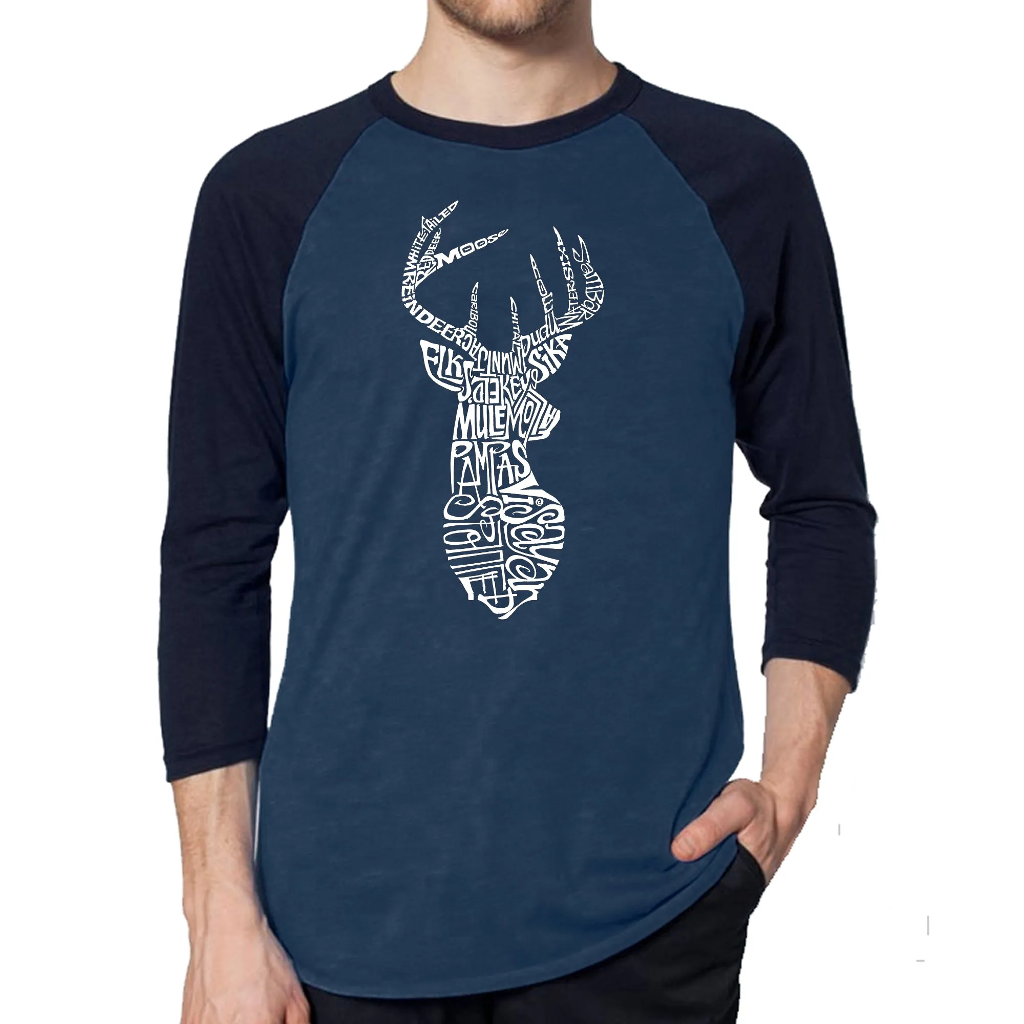 Types of Deer - Men's Raglan Baseball Word Art T-Shirt sold by LA Pop Art product image thumbnail 3