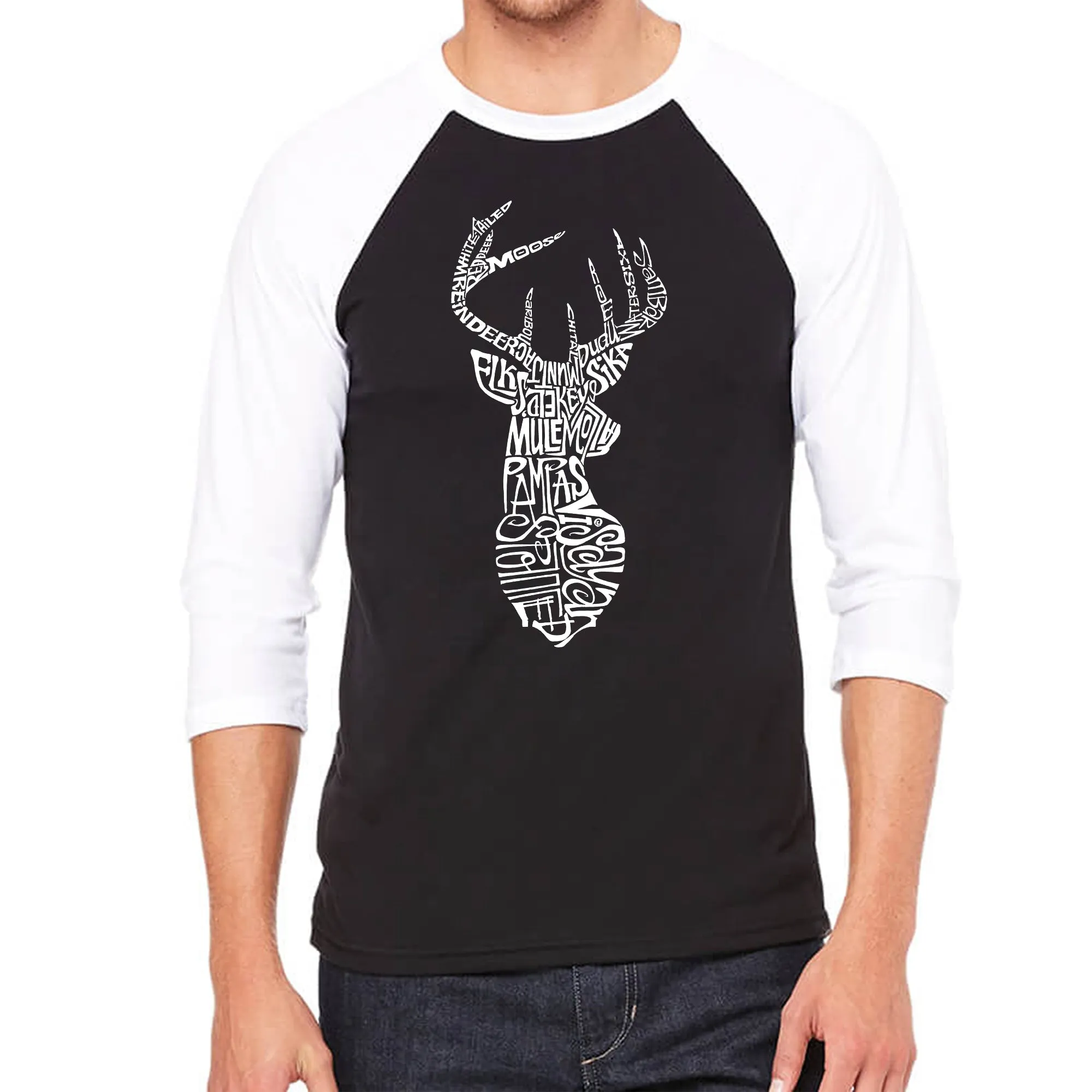 Types of Deer - Men's Raglan Baseball Word Art T-Shirt sold by LA Pop Art