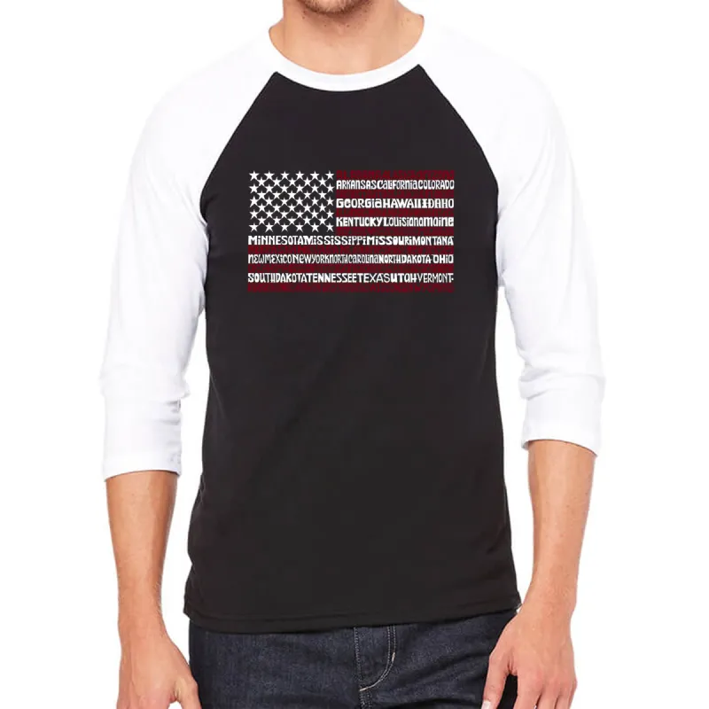 50 States USA Flag - Men's Raglan Baseball Word Art T-Shirt sold by LA Pop Art