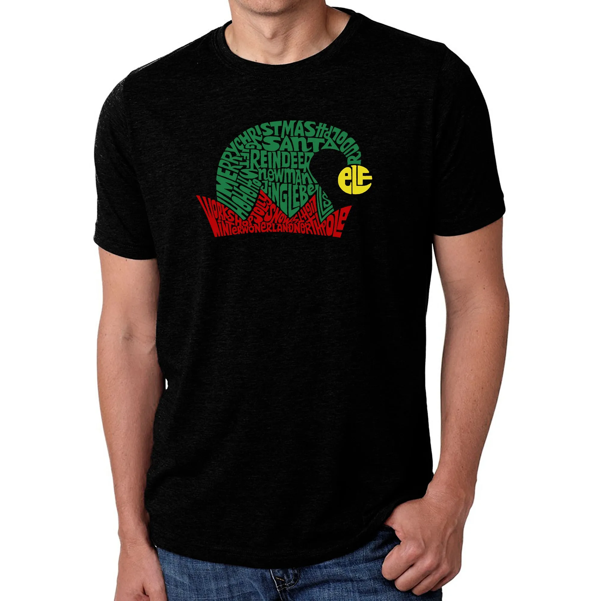 Christmas Elf Hat - Men's Premium Blend Word Art T-Shirt sold by LA Pop Art