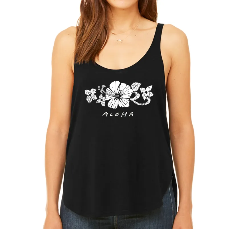 ALOHA - Women's Word Art Flowy Tank sold by LA Pop Art