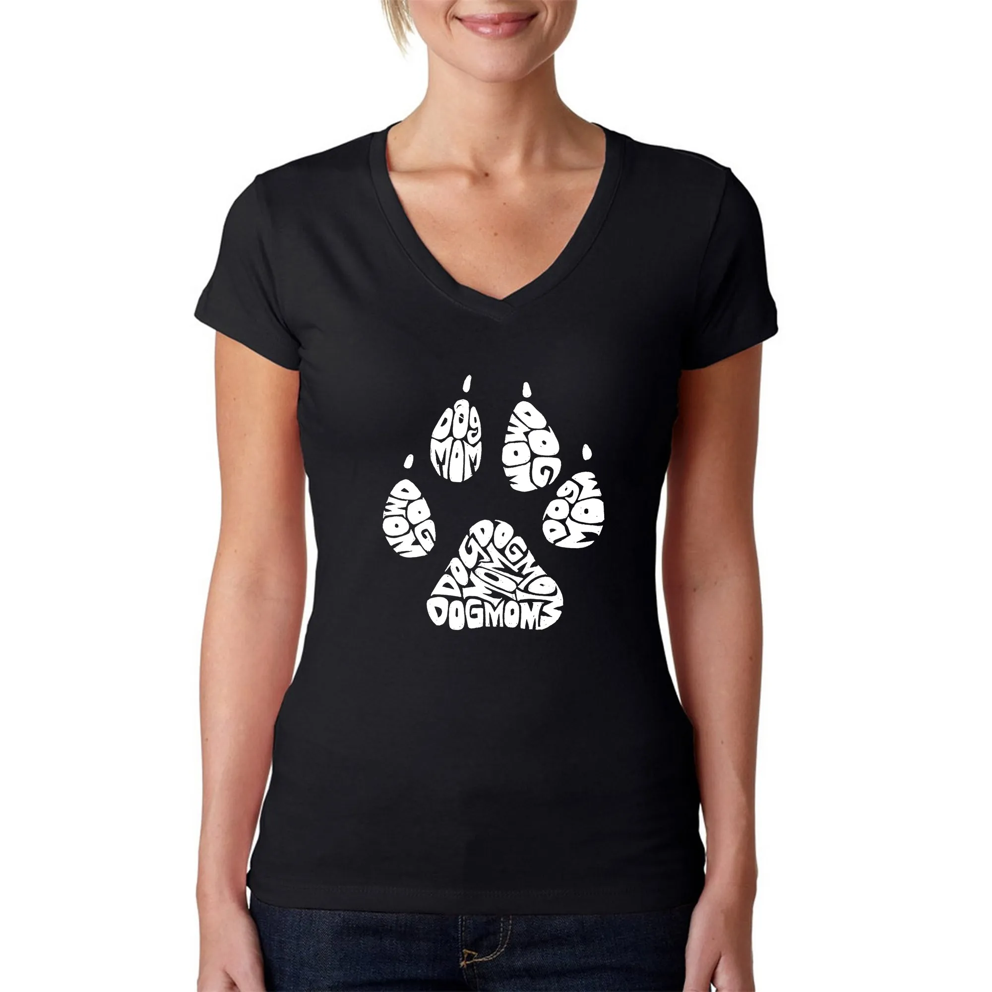 Dog Mom - Women's Word Art V-Neck T-Shirt sold by LA Pop Art