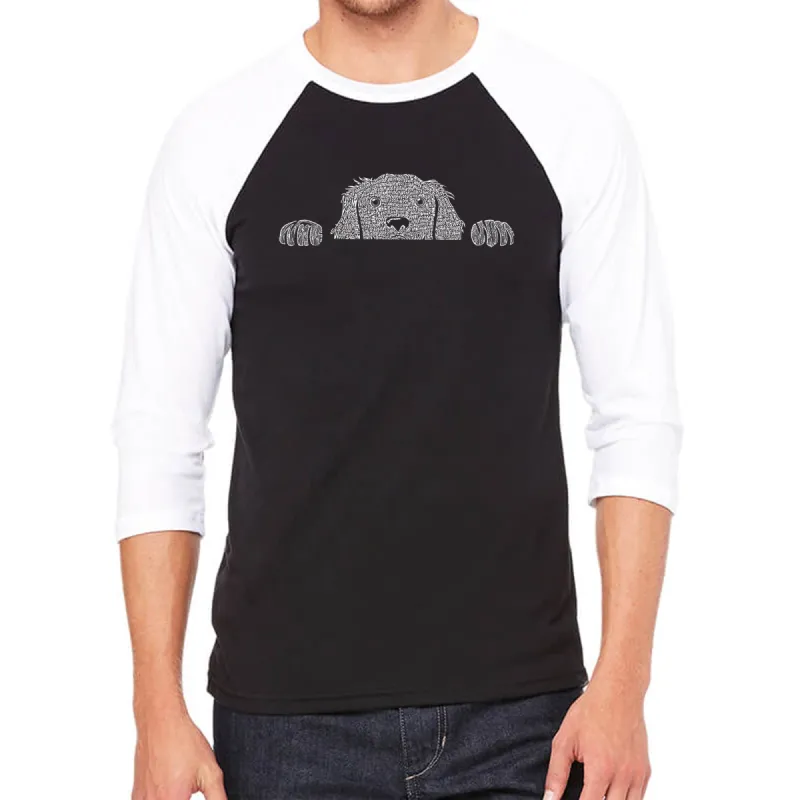 Peeking Dog - Men's Raglan Baseball Word Art T-Shirt sold by LA Pop Art