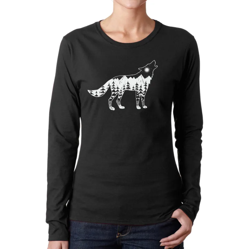 Howling Wolf  - Women's Word Art Long Sleeve T-Shirt made by LA Pop Art