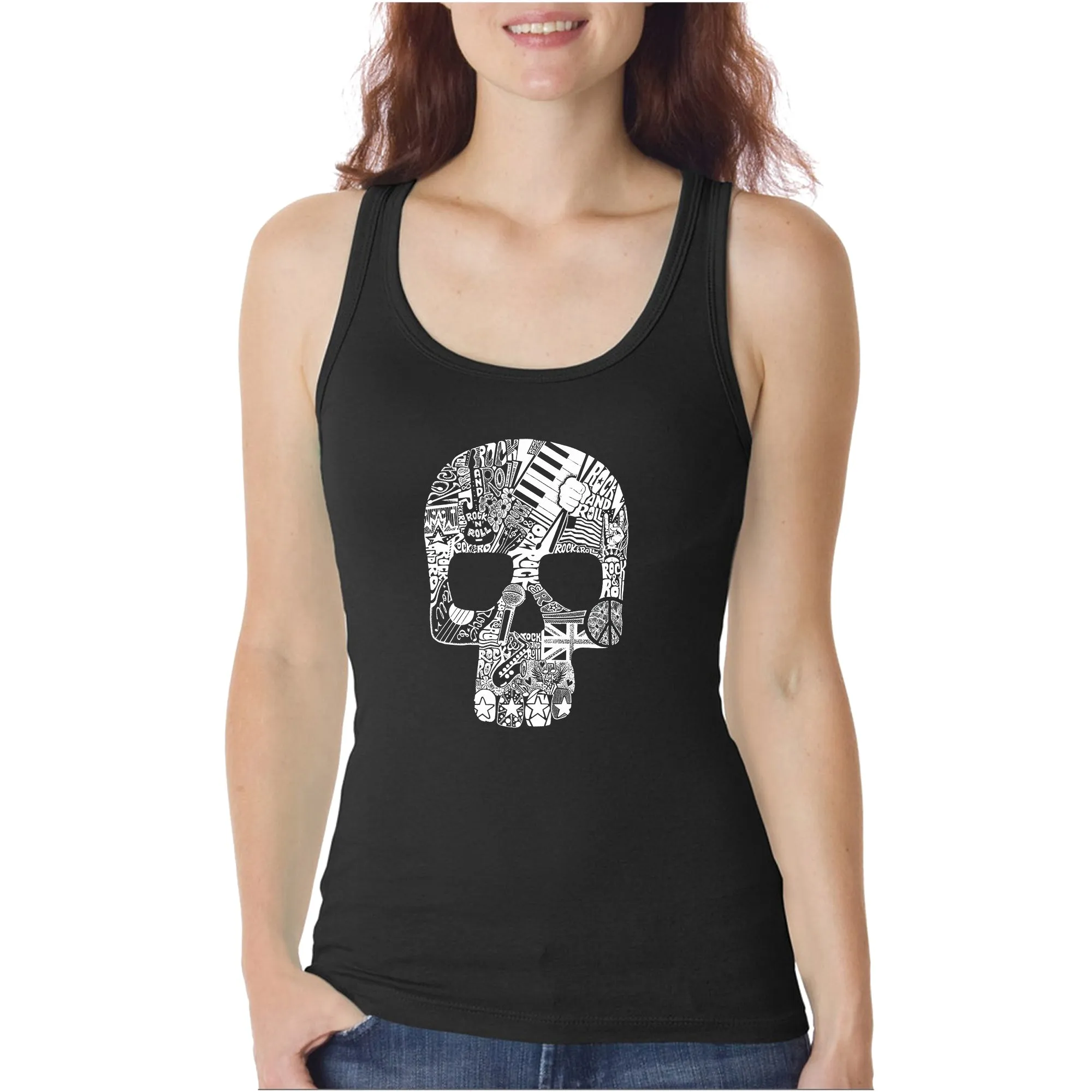 Rock n Roll Skull - Women's Word Art Tank Top sold by LA Pop Art