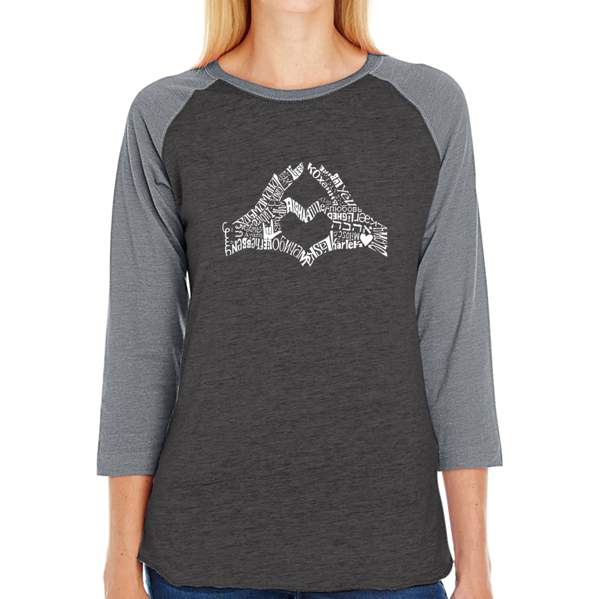 Finger Heart - Women's Raglan Baseball Word Art T-Shirt sold by LA Pop Art product image thumbnail 3