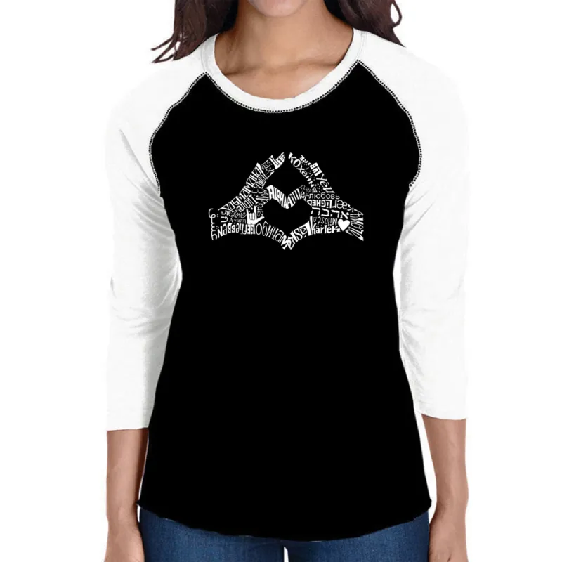 Finger Heart - Women's Raglan Baseball Word Art T-Shirt sold by LA Pop Art