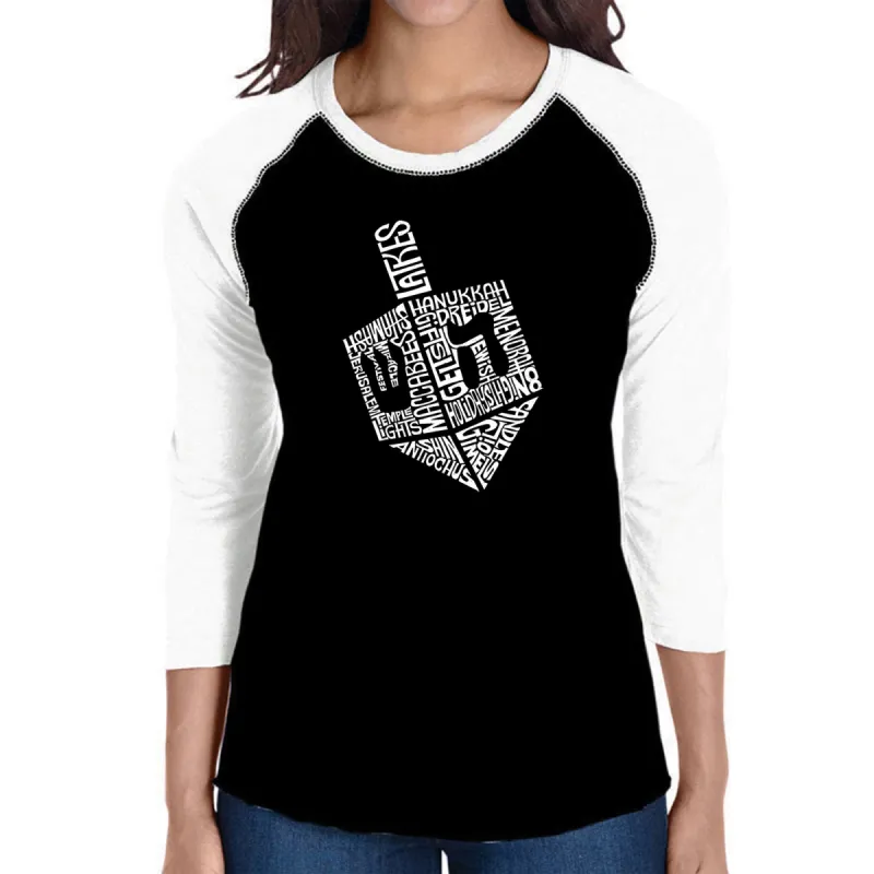 Hanukkah Dreidel - Women's Raglan Word Art T-Shirt sold by LA Pop Art
