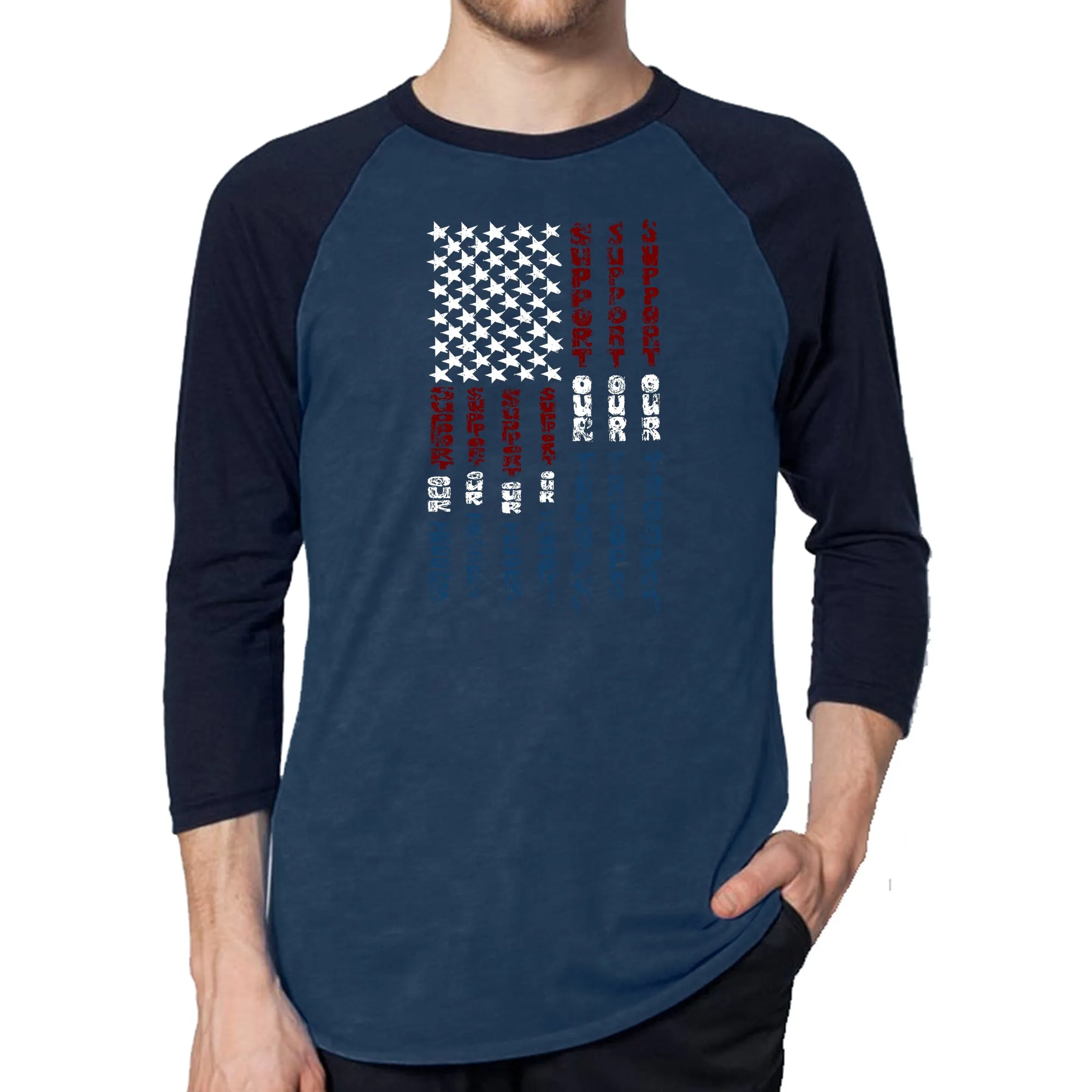 Support our Troops - Men's Raglan Baseball Word Art T-Shirt sold by LA Pop Art product image thumbnail 3