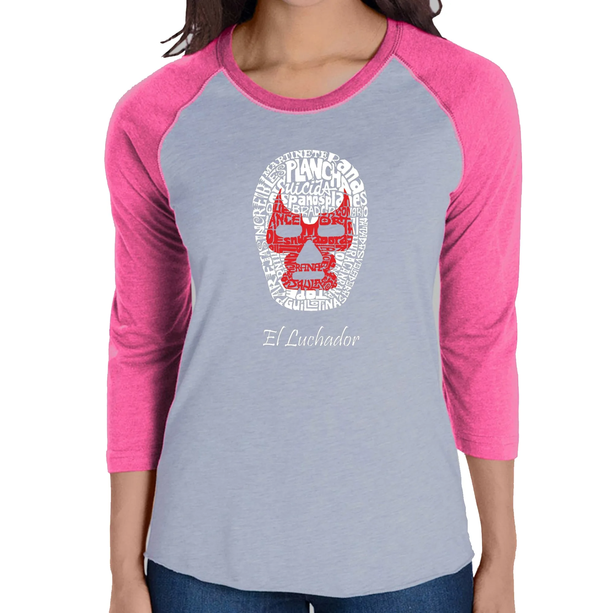 MEXICAN WRESTLING MASK - Women's Raglan Baseball Word Art T-Shirt sold by LA Pop Art product image thumbnail 4