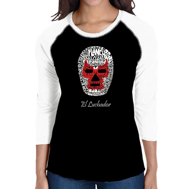 MEXICAN WRESTLING MASK - Women's Raglan Baseball Word Art T-Shirt sold by LA Pop Art