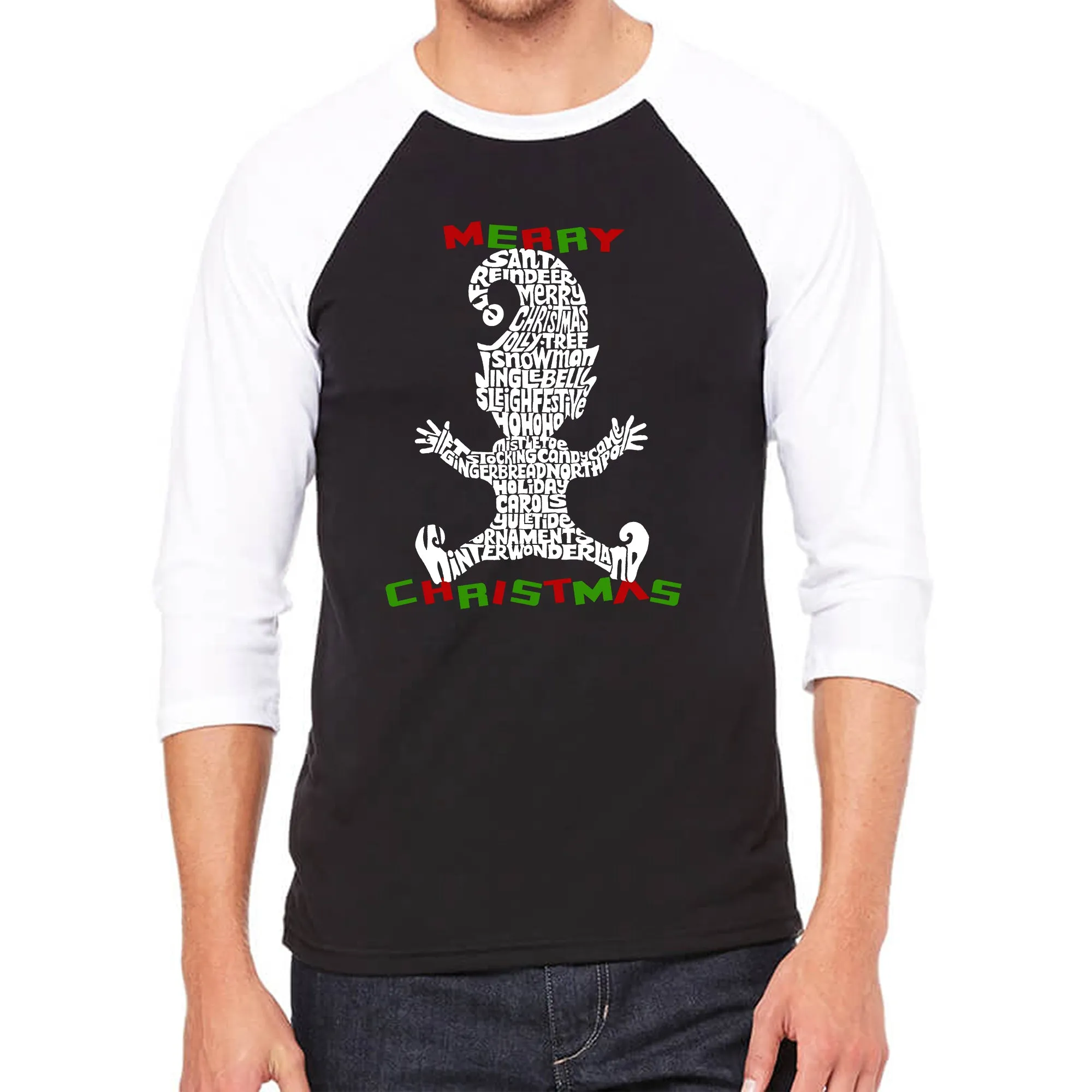Christmas Elf - Men's Raglan Baseball Word Art T-Shirt sold by LA Pop Art